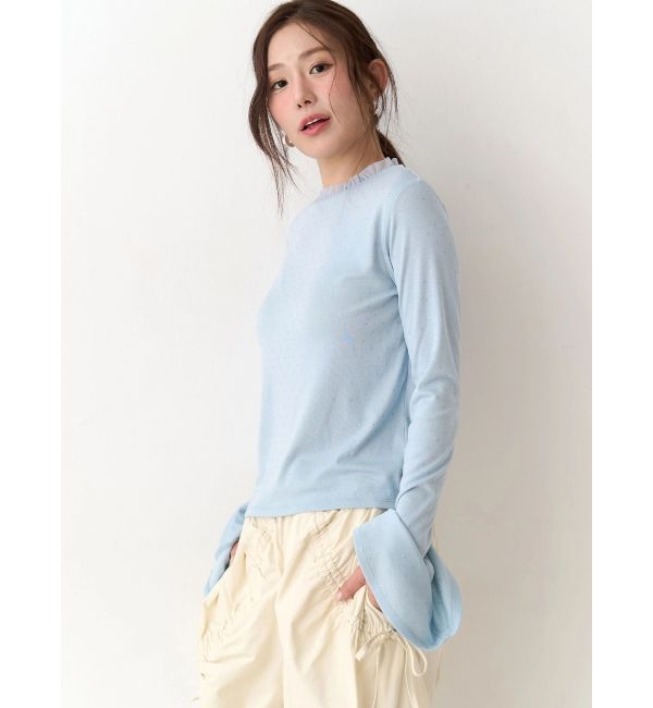 CALNAMUR「ラメドットフレアスリーブトップス」|Tシャツ・カットソー|ブルー