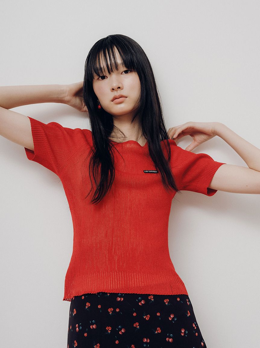LILY BROWN「シアーリブニットトップス」|ニット・セーター|RED