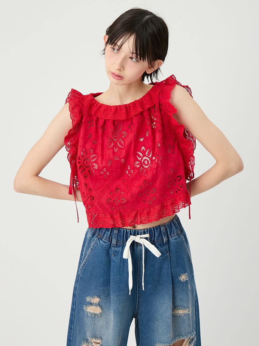 LILY BROWN「レーストリムブラウス」|シャツ・ブラウス|RED