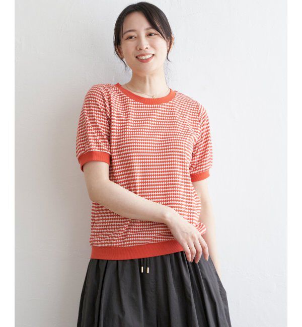 ikka「ハニカム柄ジャガードカットソー」|その他|オレンジ