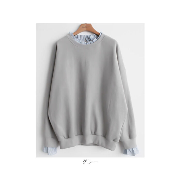 BACKYARD FAMILY「重ね着風 トレーナー 通販 重ね着風トップス プルオーバー 長袖 レディース レイヤード風」|Tシャツ・カットソー|
