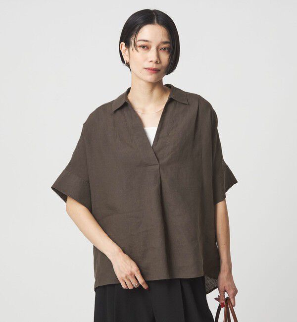 UNITED ARROWS green label relaxing「リネン スキッパー ショートスリーブ シャツ」|シャツ・ブラウス|DK.GRAY