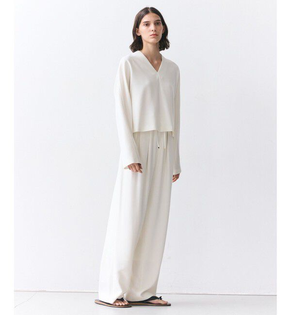 BEIGE,「【人気シリーズ】RUE / ドライタッチVネック配色ステッチブラウス」|シャツ・ブラウス|