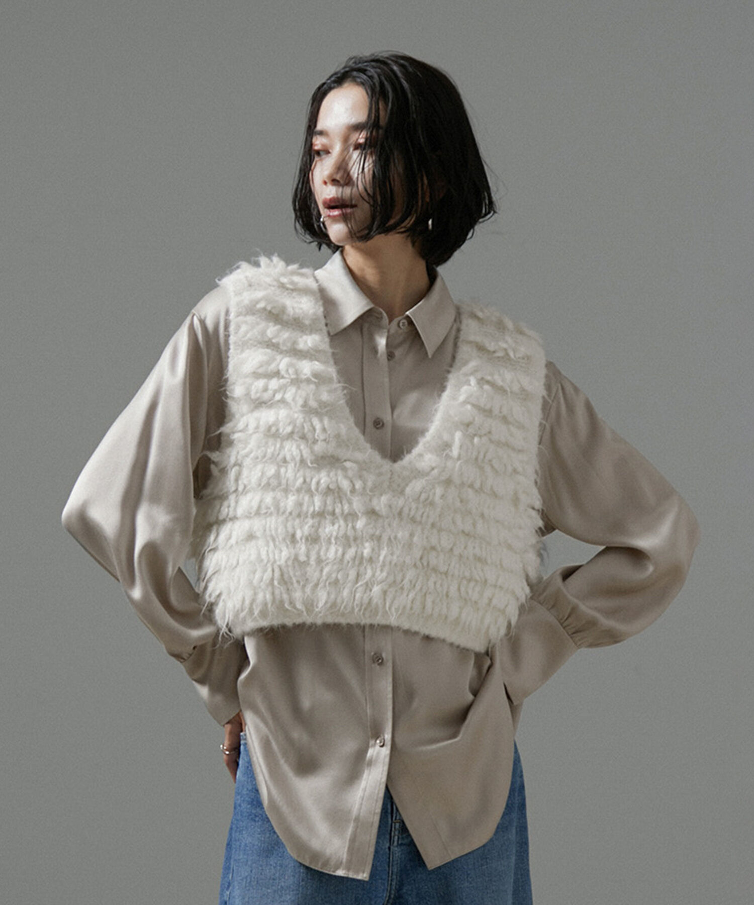 SALON adam et rope'「[24AW]GENTLE SILK シャツブラウス【セットアップ対応】」|シャツ・ブラウス|グレー系(09)