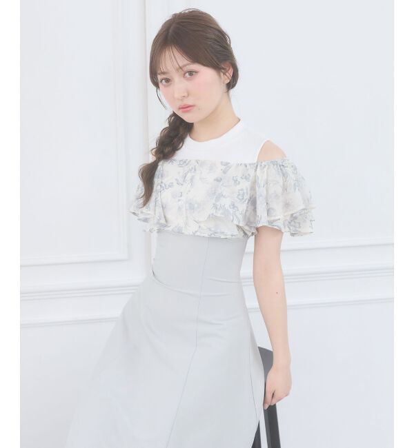  「ウエストきゅっとフリルフレアワンピ」|ワンピース|