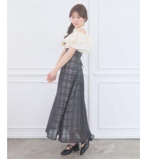  「ウエストきゅっとフリルフレアワンピ」|ワンピース|