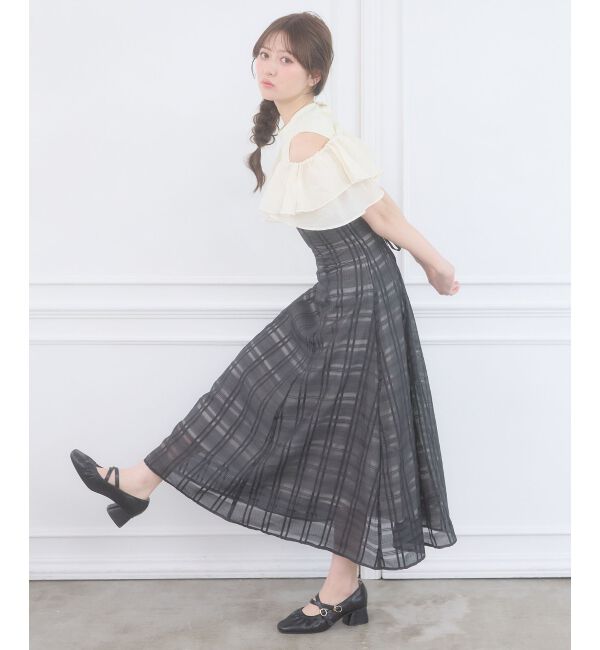  「ウエストきゅっとフリルフレアワンピ」|ワンピース|