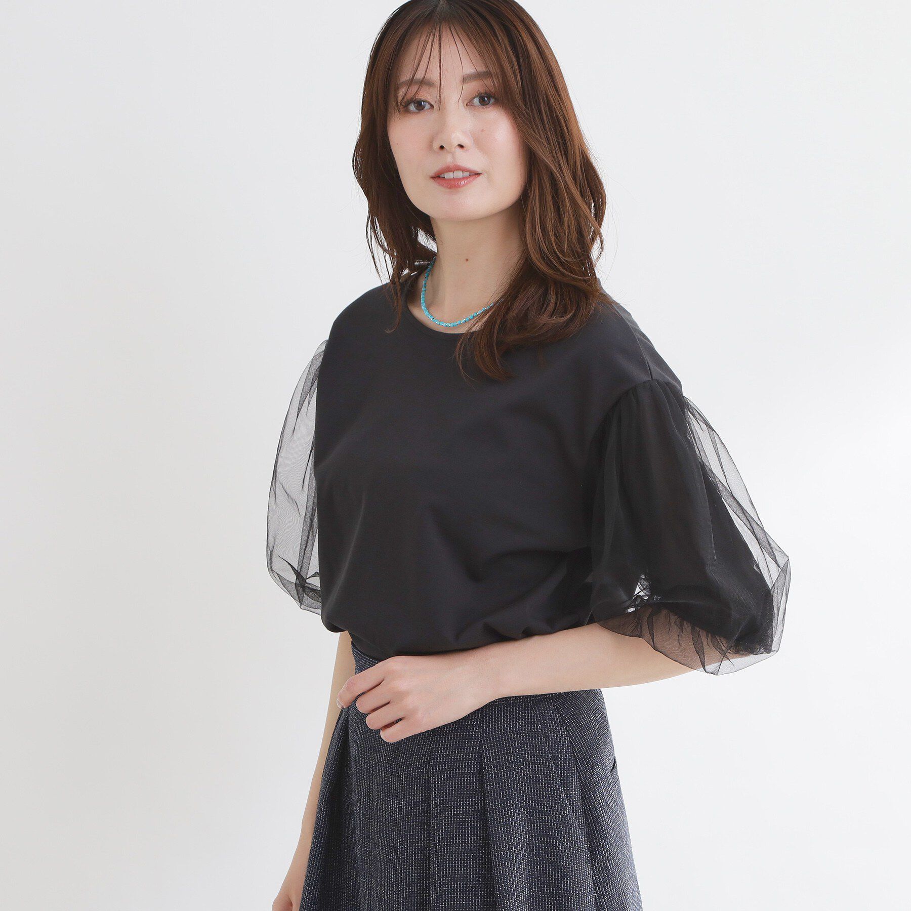 Reflect「【UVカット／接触冷感／吸水速乾】チュールスリーブプルオーバー」|Tシャツ・カットソー|ブラック(019)