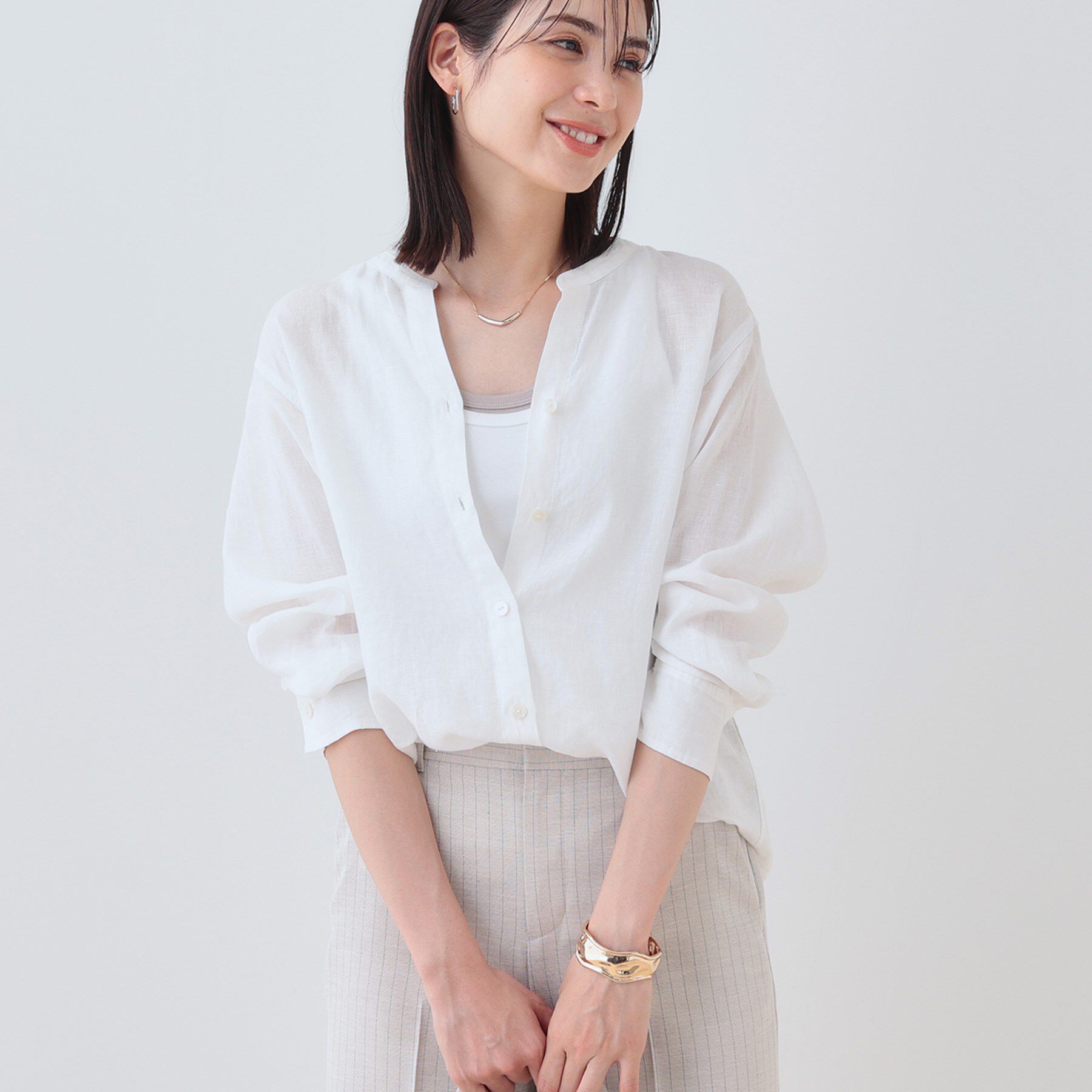 INDIVI「【洗える】フレンチリネンシャツ」|シャツ・ブラウス|ホワイト(001)