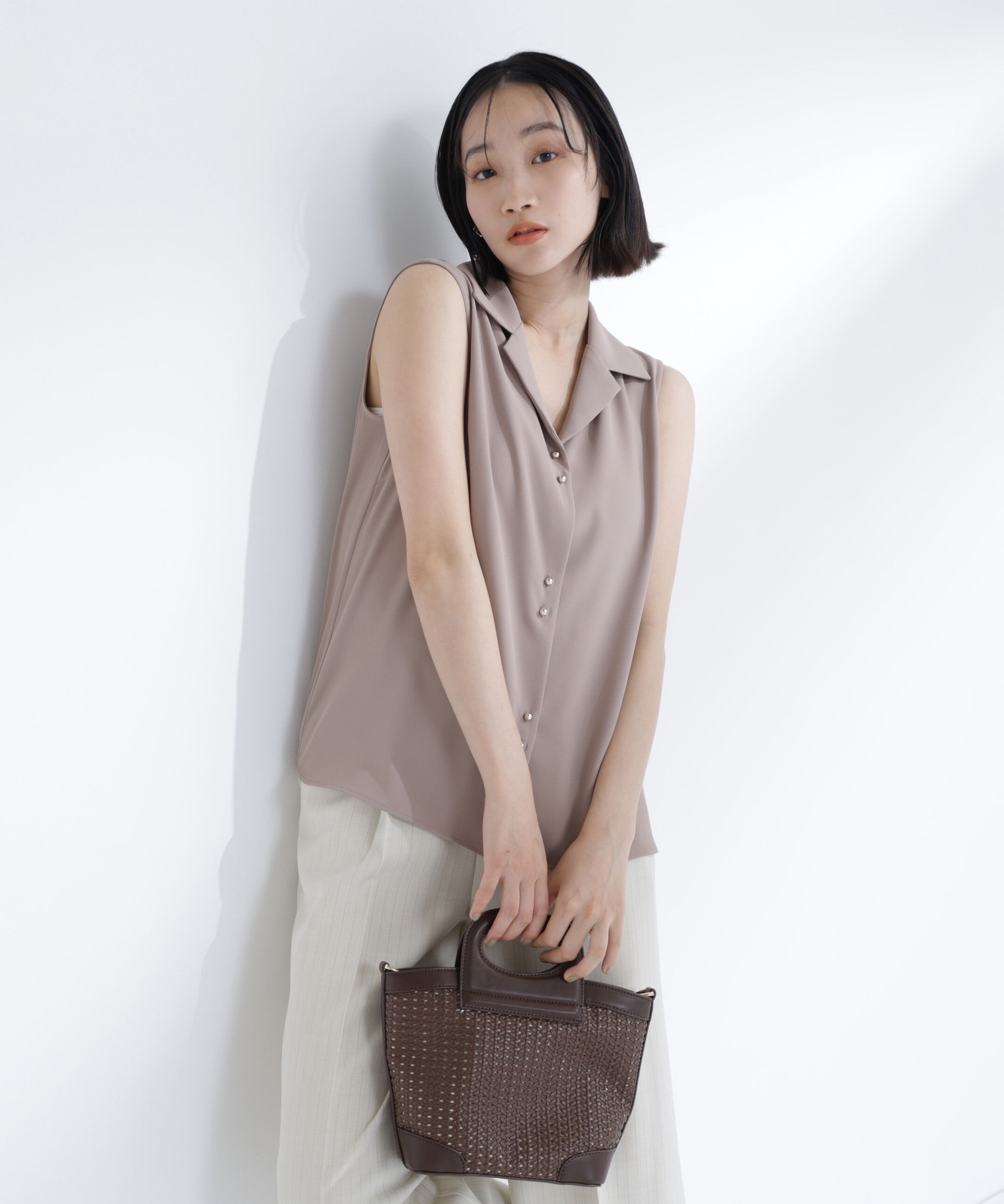  「開襟とろみブラウス」|シャツ・ブラウス|ブラウン