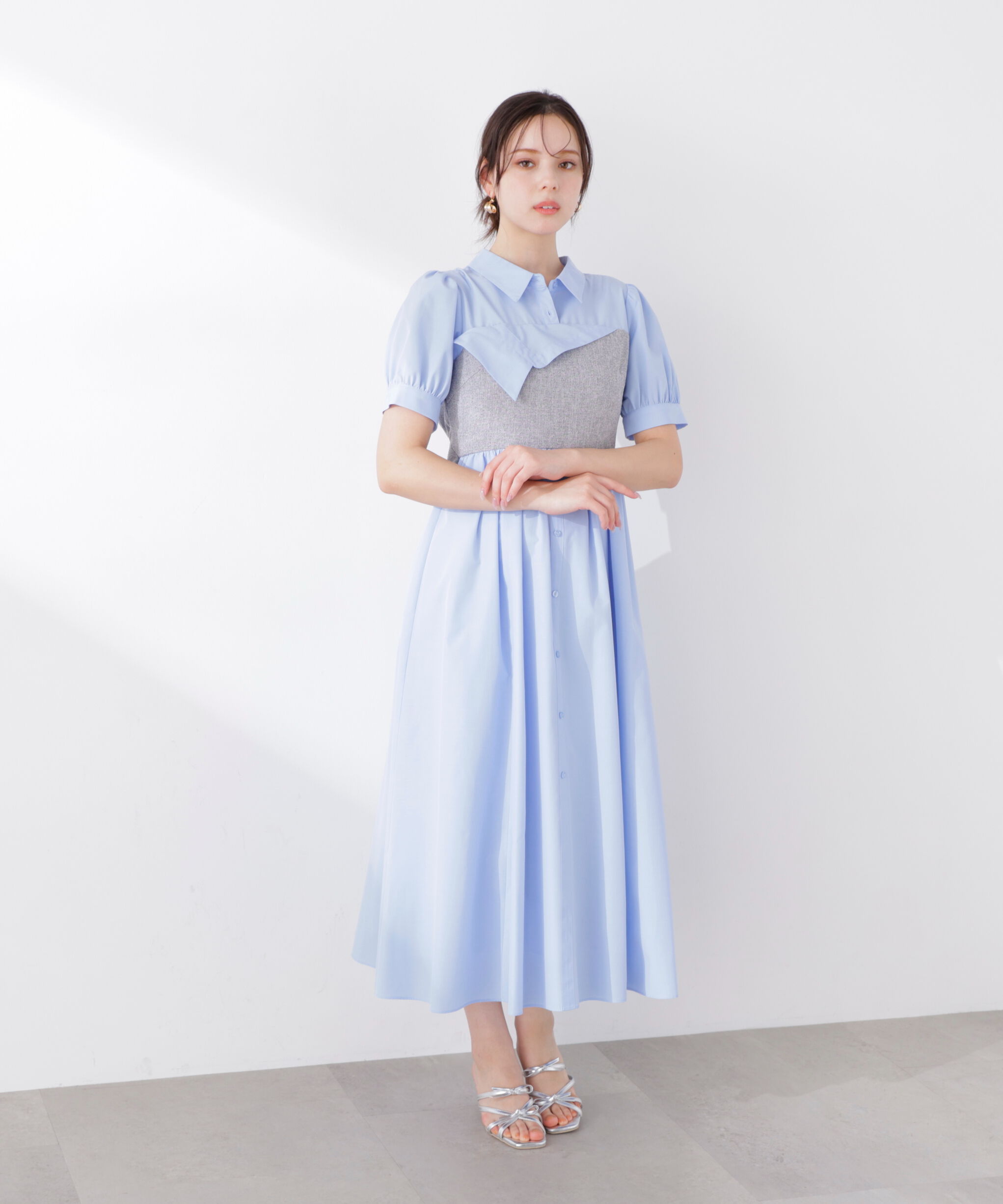 PROPORTION BODY DRESSING「《EDIT COLOGNE》ツイードビスチェ付きシャツワンピース 26SS」|ワンピース|