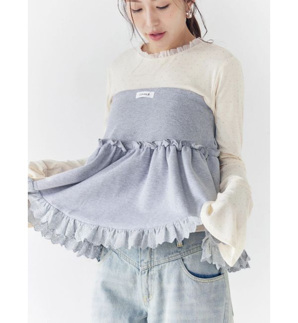 CALNAMUR「ラメドットフレアスリーブトップス」|Tシャツ・カットソー|