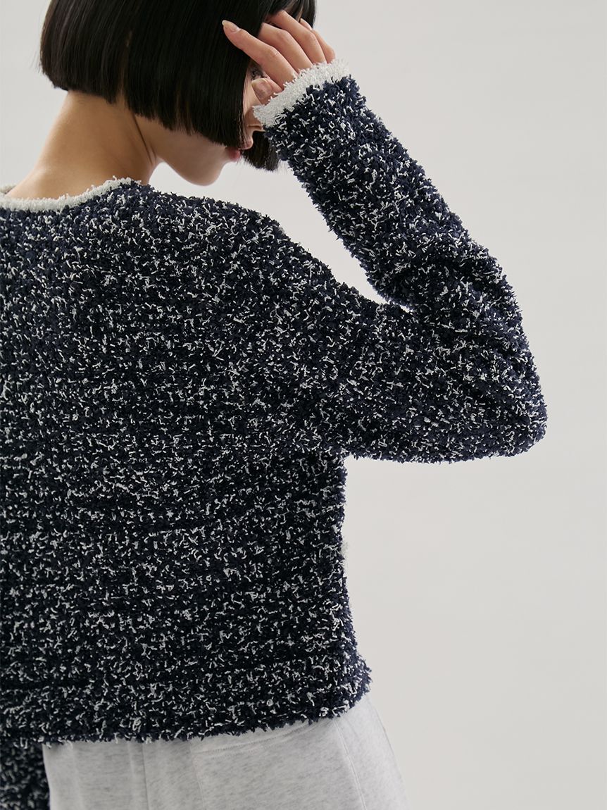 emmi atelier「ツイードライクニットジャケット」|ノーカラージャケット|