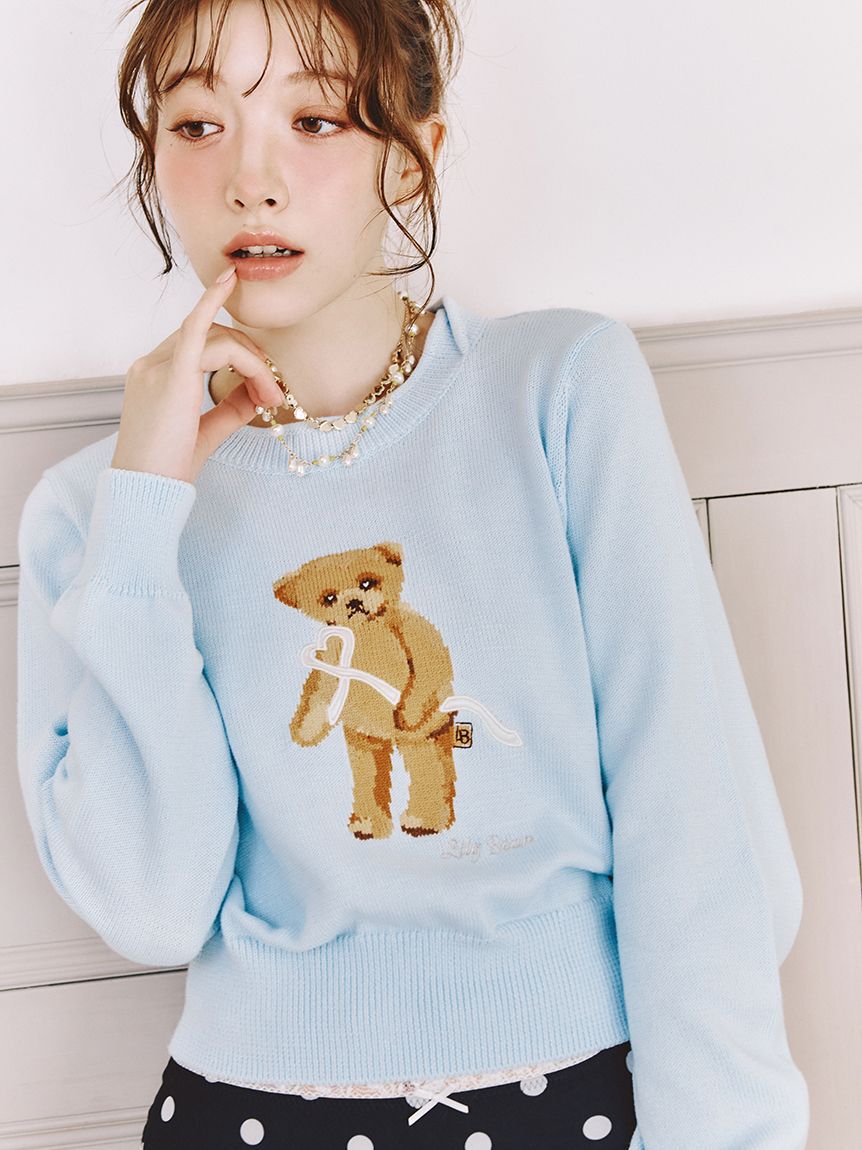 LILY BROWN「Lily Bearハートサテンニット」|ニット・セーター|LBLU