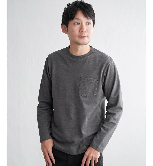 ikka「ライトダンボールWフェイスロンT」|Tシャツ・カットソー|チャコール