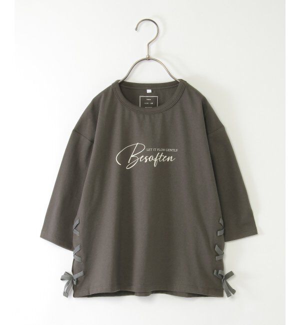 ikka kids「【親子コーデ】フォトロゴ脇レースアップ7分袖Tシャツ（120~160cm）」|Tシャツ・カットソー|チャコール
