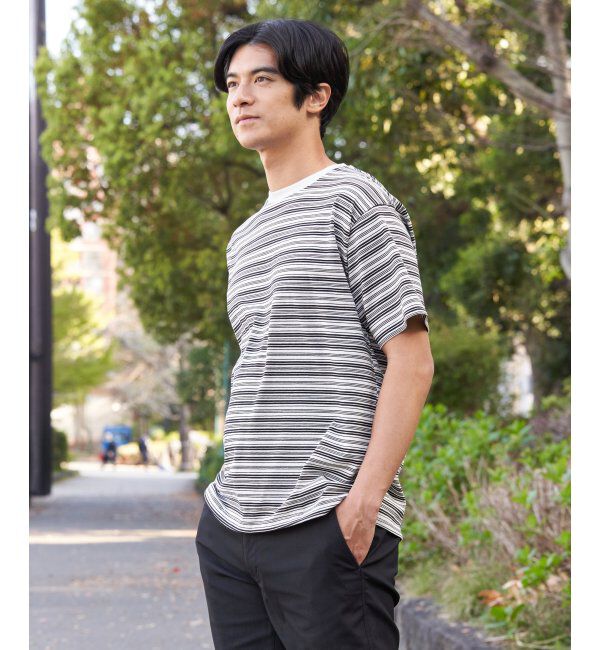 ikka「【お得だ値】冷感コットンドロストボーダーTシャツ」|Tシャツ・カットソー|