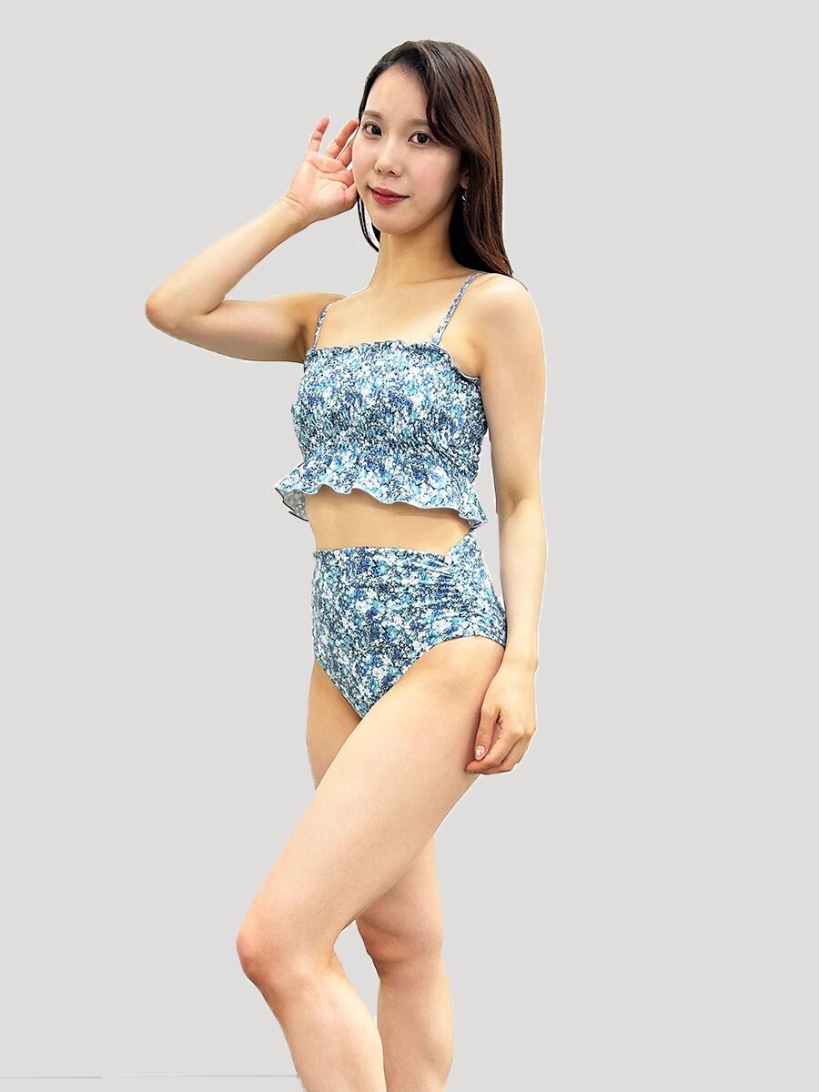 PEAK&PINE「小花柄シャーリングバンドゥビキニ」|ビキニ|