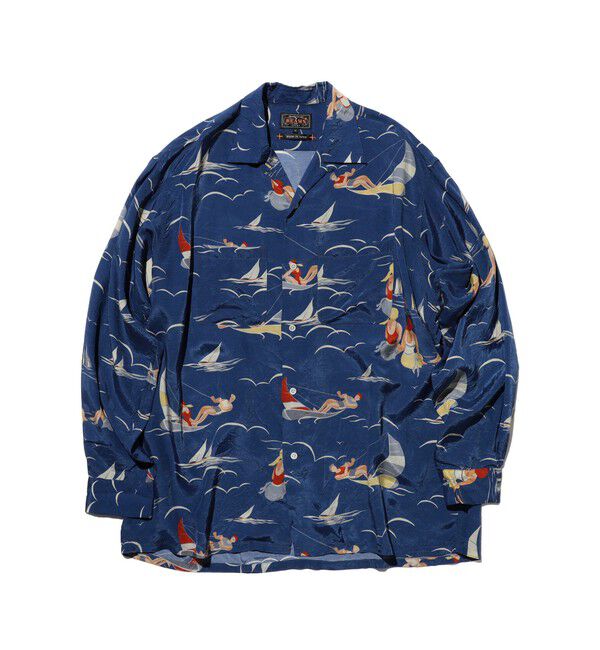 BEAMS PLUS「Open Collar Cupro Print」|シャツ・ブラウス|BLUE