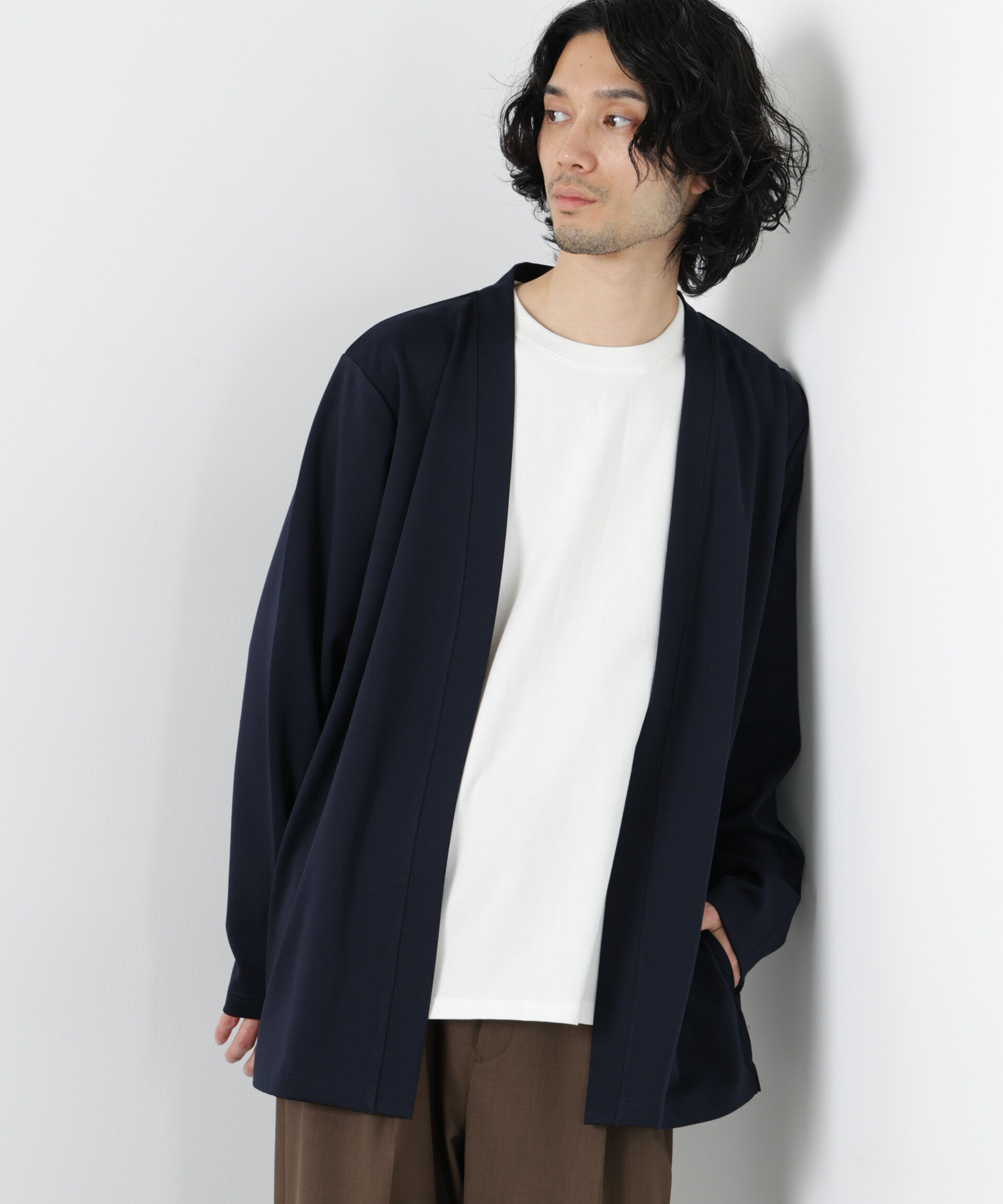 nano･universe「ダブルジャージー着流しカーディガン」|Tシャツ・カットソー|ネイビー