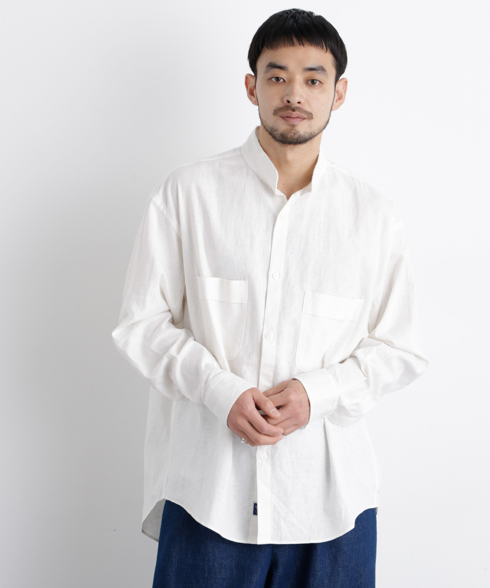 nano･universe「「FRENCH LINEN」リネンコットンスタンドシャツ」|シャツ・ブラウス|ホワイト
