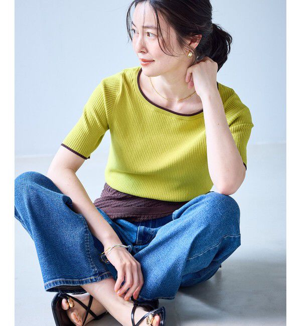 Rope&rsquo;Picnic「【ちゃんと+かわいい保証】シャーベットニット リブハーフスリーブニット/UVケア」|ニット・セーター|