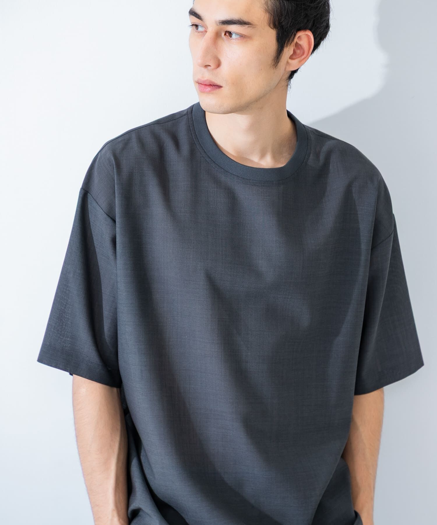 URBAN RESEARCH「ウォッシャブルウールサイロフィルショートスリーブ Tシャツ」|Tシャツ・カットソー|チャコールグレー