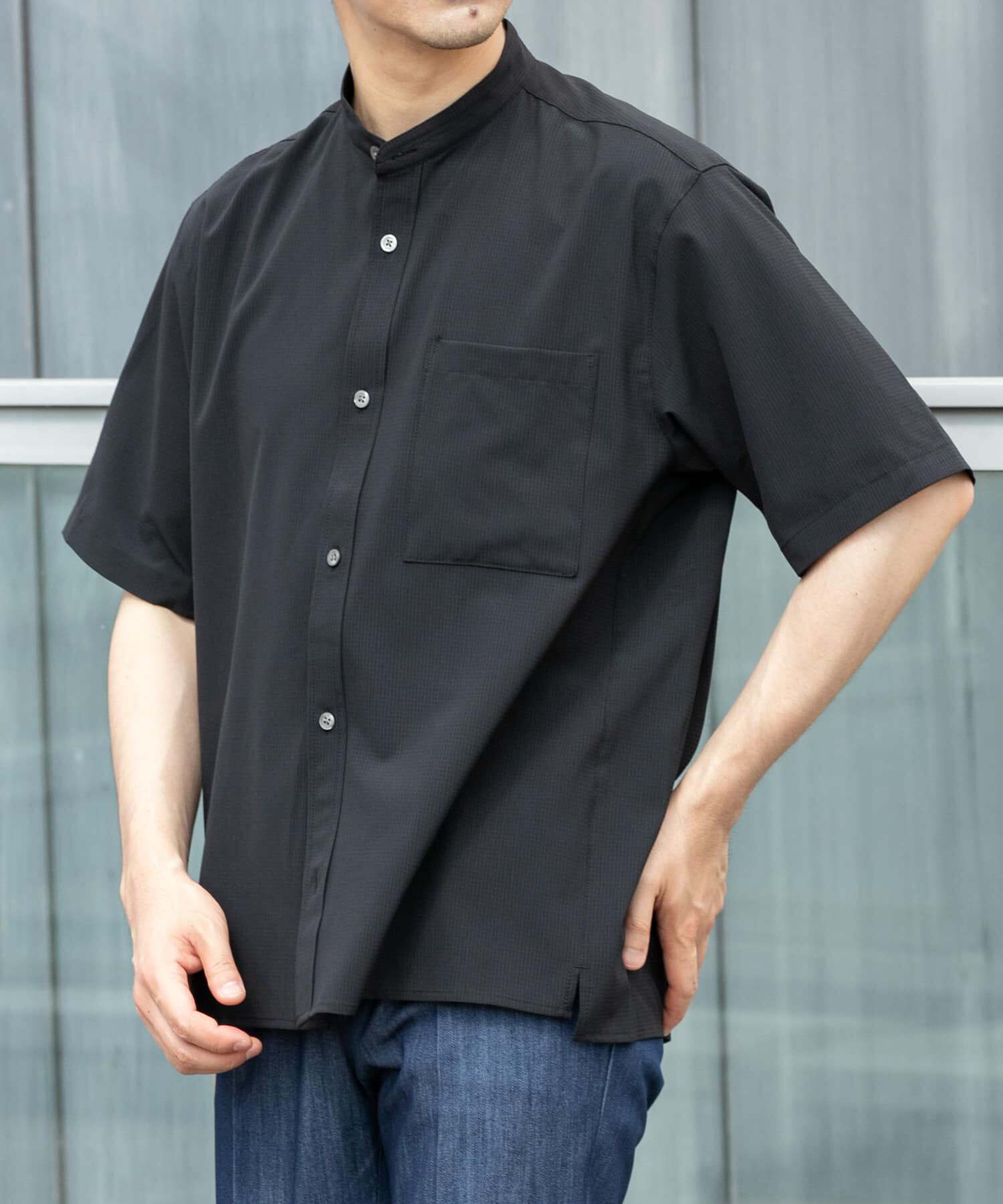 URBAN RESEARCH ROSSO「『WEB限定』『XLサイズあり』『吸水速乾』Air Stretch バンドカラーシャツ」|シャツ・ブラウス|ブラック