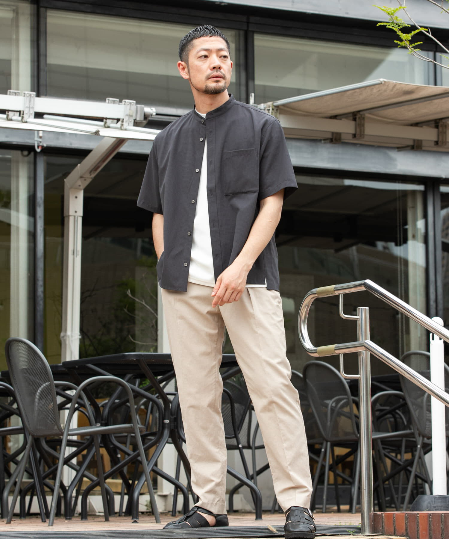 URBAN RESEARCH ROSSO「『WEB限定』『XLサイズあり』『吸水速乾』Air Stretch バンドカラーシャツ」|シャツ・ブラウス|