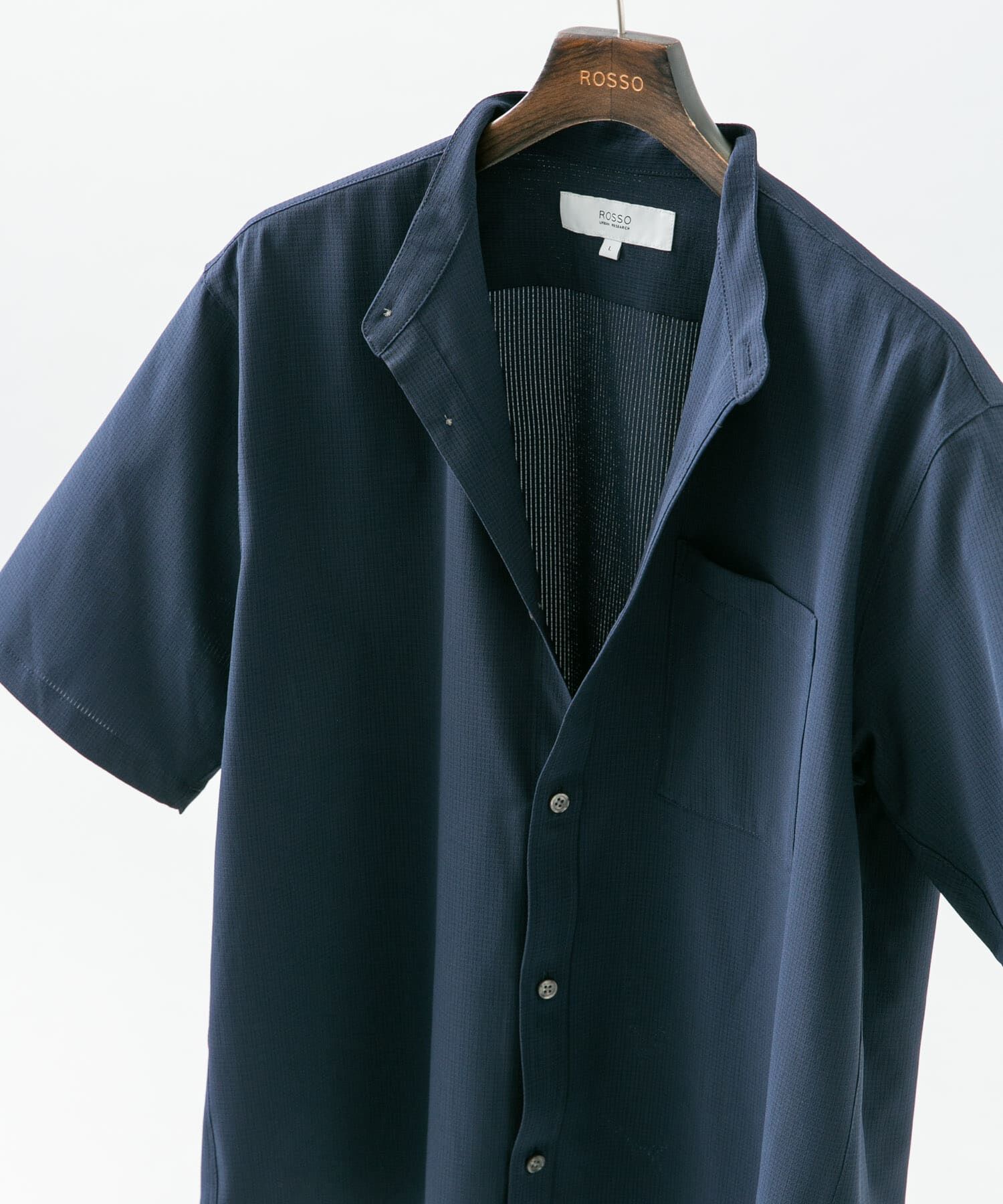 URBAN RESEARCH ROSSO「『WEB限定』『XLサイズあり』『吸水速乾』Air Stretch バンドカラーシャツ」|シャツ・ブラウス|ネイビー