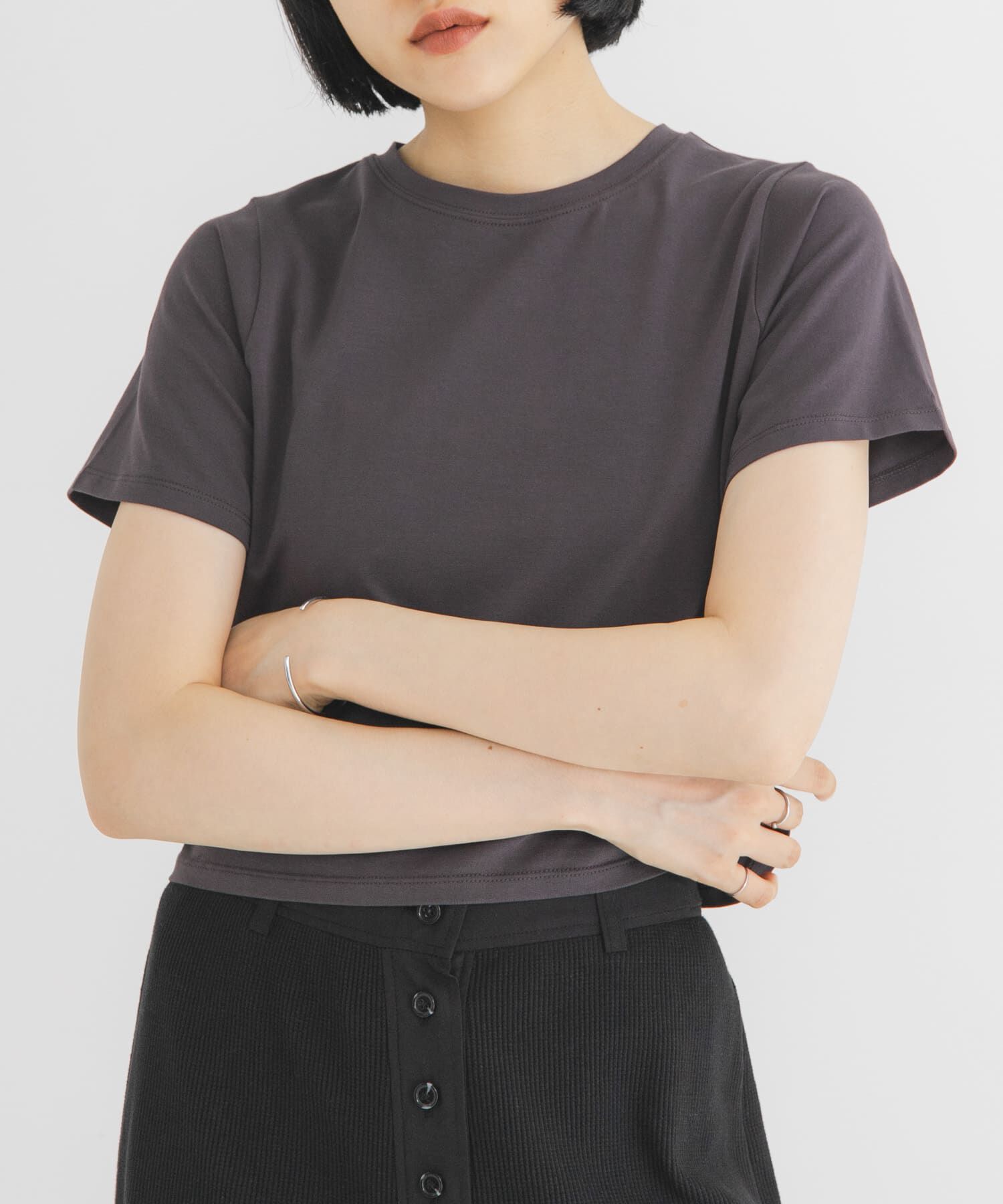  「BASICクロップドTEE」|Tシャツ・カットソー|チャコールグレー