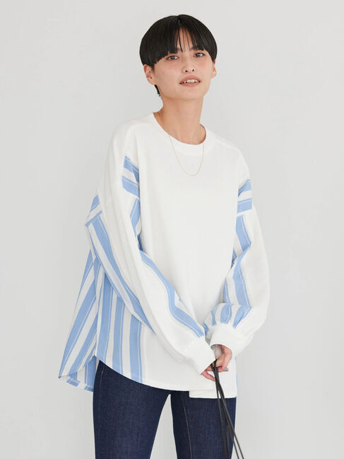  「ドッキングストライプワッフルプルオーバー」|Tシャツ・カットソー|