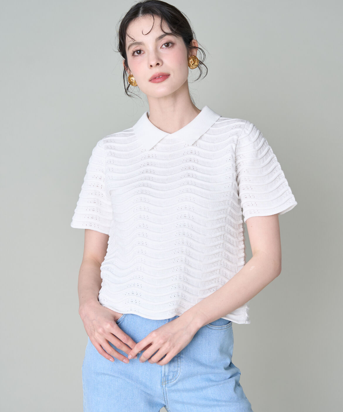 Maglie le cassetto「《M Maglie le cassetto》スカラップポロニットプルオーバー」|ニット・セーター|