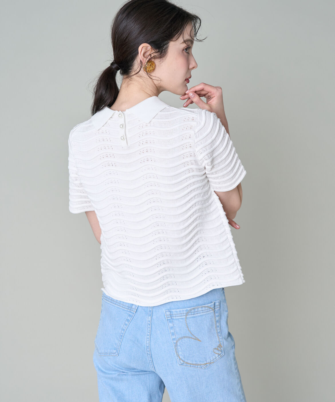 Maglie le cassetto「《M Maglie le cassetto》スカラップポロニットプルオーバー」|ニット・セーター|