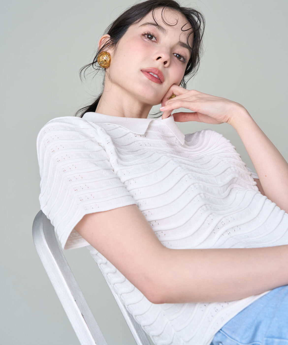 Maglie le cassetto「《M Maglie le cassetto》スカラップポロニットプルオーバー」|ニット・セーター|