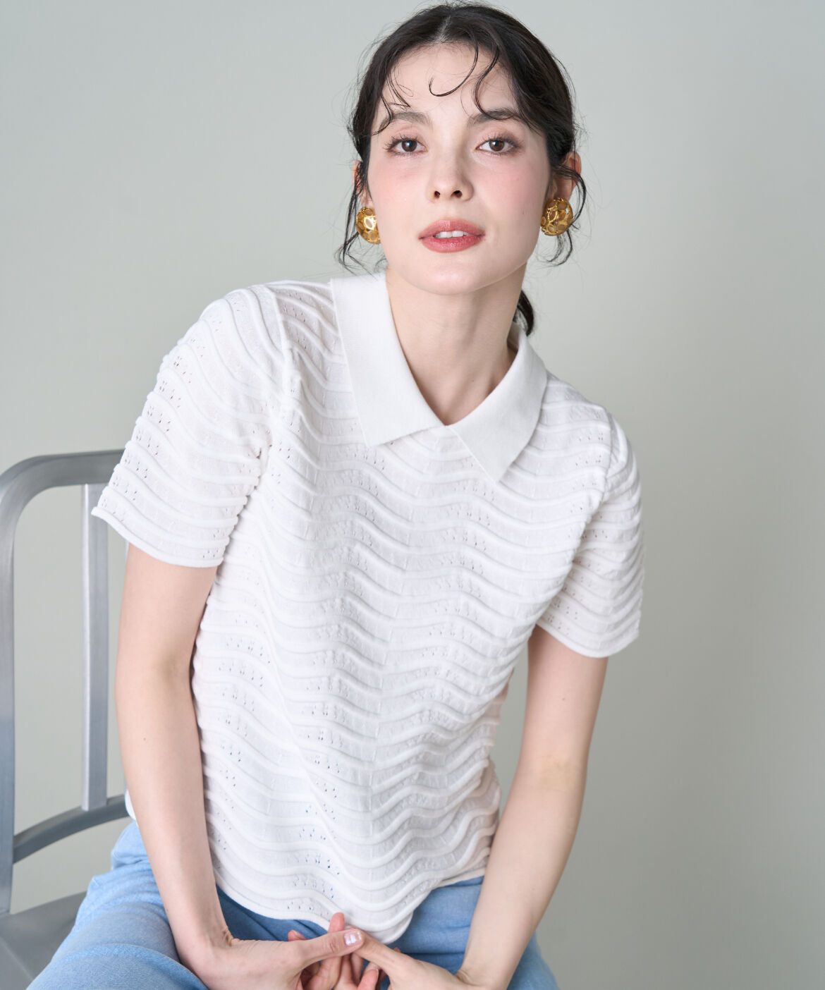 Maglie le cassetto「《M Maglie le cassetto》スカラップポロニットプルオーバー」|ニット・セーター|