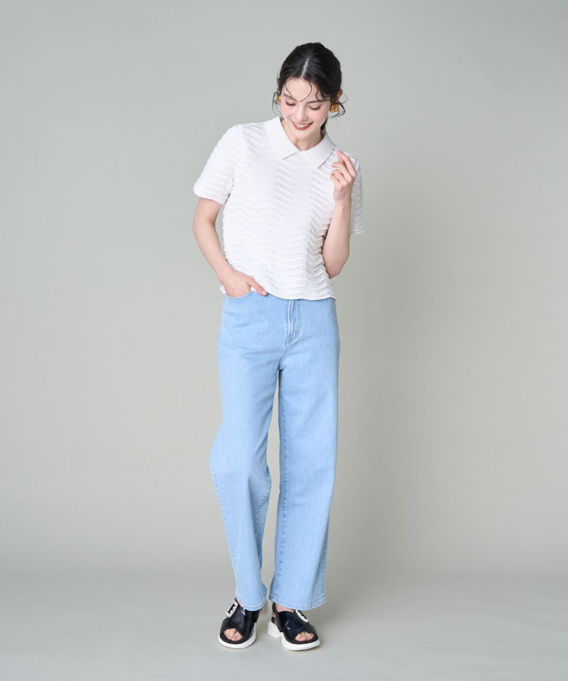 Maglie le cassetto「《M Maglie le cassetto》スカラップポロニットプルオーバー」|ニット・セーター|