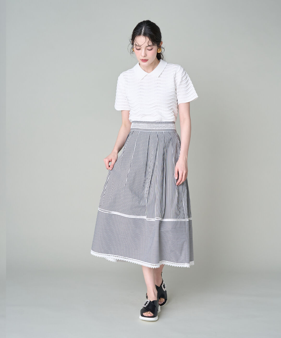Maglie le cassetto「《M Maglie le cassetto》スカラップポロニットプルオーバー」|ニット・セーター|