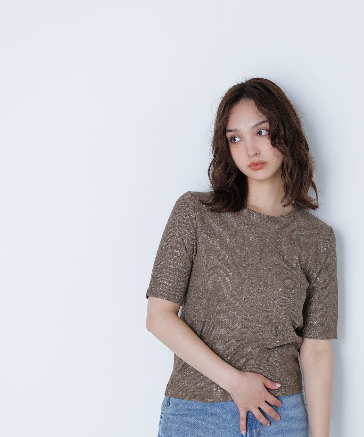  「ラメリブカットソー」|Tシャツ・カットソー|