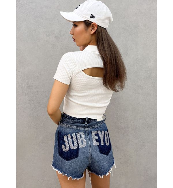 GYDA「ハイウエストJUBEYO bijouデニムショートパンツ」|デニム|