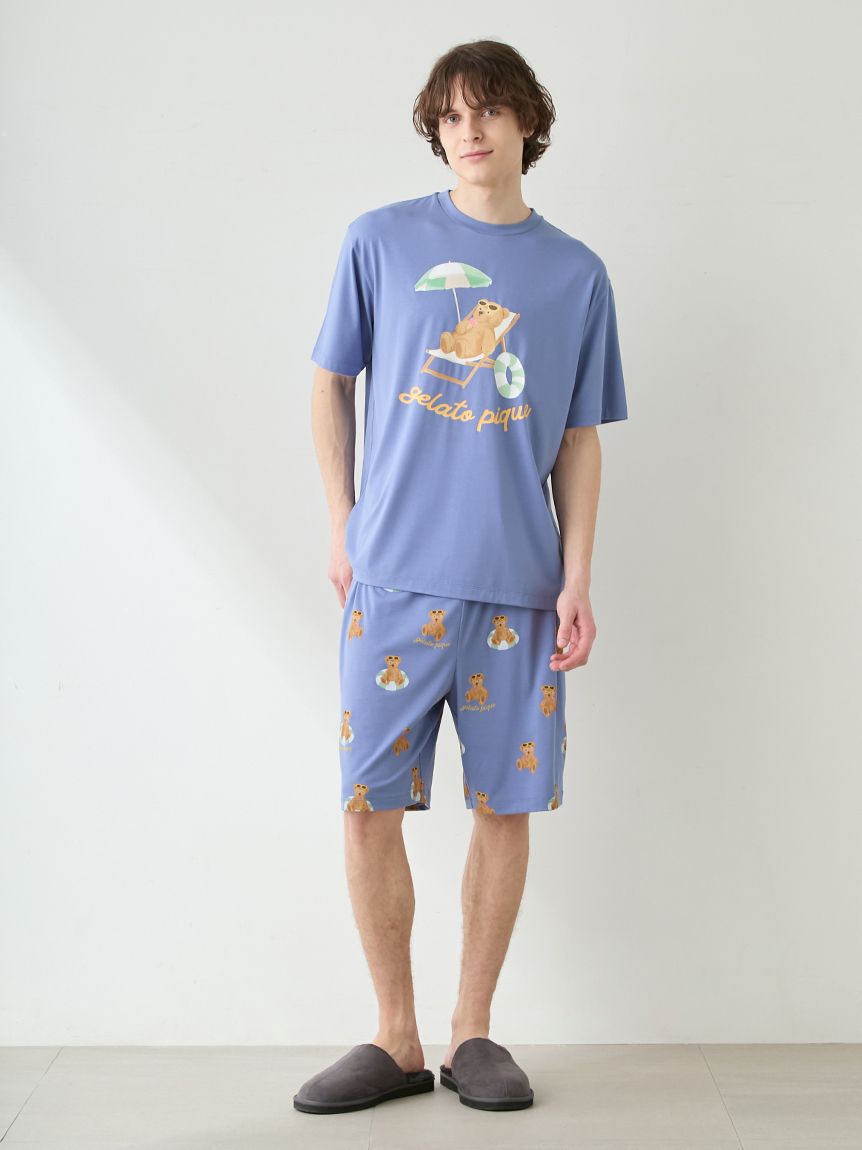 GELATO PIQUE HOMME「【ONLINE限定】【HOMME】【接触冷感】サマーベア柄ワンポイントTシャツ&ハーフパンツセット」|ルームウェア|