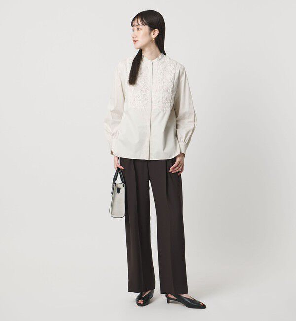 UNITED ARROWS「サテン エンブロイダリーフラワー シャツ ブラウス」|シャツ・ブラウス|