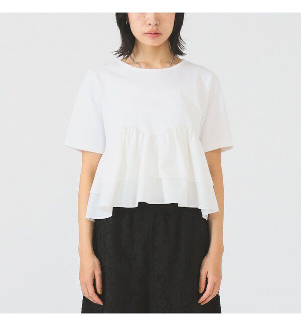 Ray BEAMS 「ティアード キリカエ Tシャツ　　26SS 通勤 通学 フリル 短丈 オンオフ対応 洗える スタイルアップ 」|Tシャツ・カットソー|