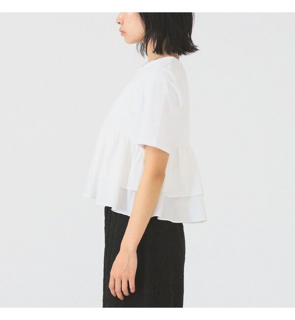 Ray BEAMS 「ティアード キリカエ Tシャツ　　26SS 通勤 通学 フリル 短丈 オンオフ対応 洗える スタイルアップ 」|Tシャツ・カットソー|