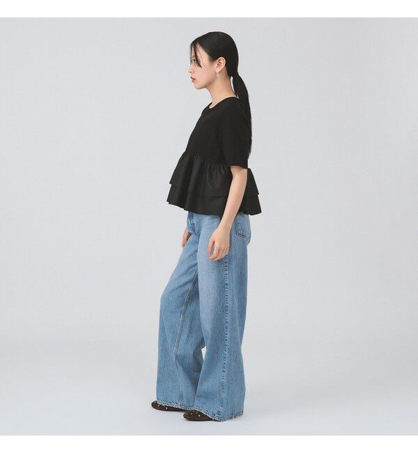 Ray BEAMS 「ティアード キリカエ Tシャツ　　26SS 通勤 通学 フリル 短丈 オンオフ対応 洗える スタイルアップ 」|Tシャツ・カットソー|
