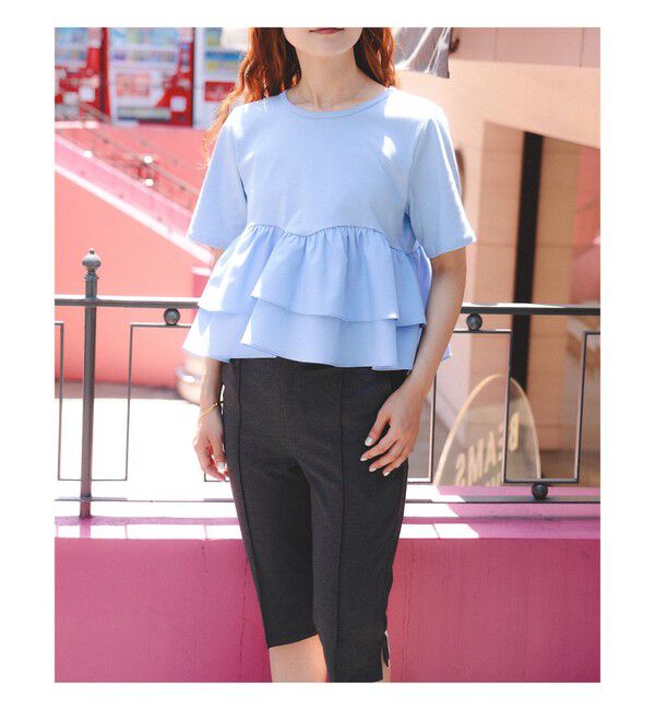 Ray BEAMS 「ティアード キリカエ Tシャツ　　26SS 通勤 通学 フリル 短丈 オンオフ対応 洗える スタイルアップ 」|Tシャツ・カットソー|