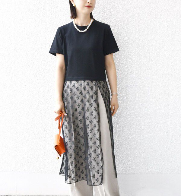 SHIPS for women「【WEB限定】ラッセル レース ドッキング TEE」|Tシャツ・カットソー|ブラック
