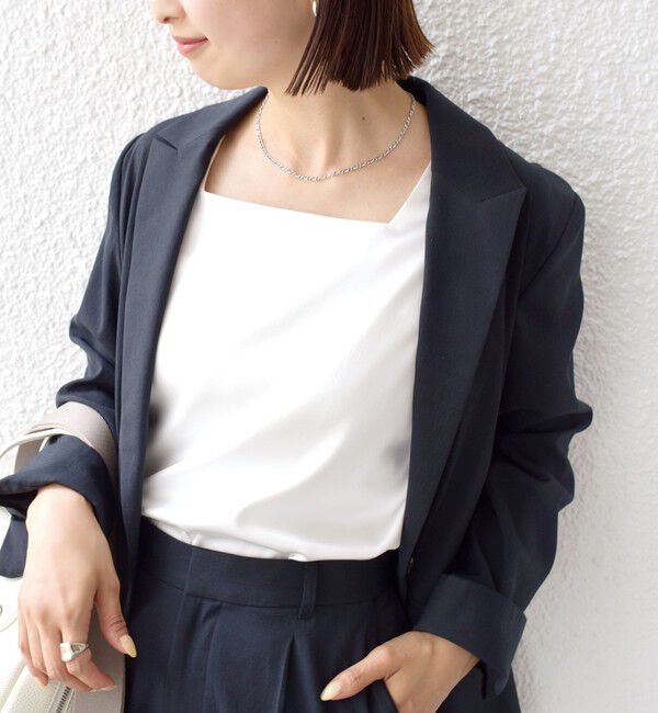SHIPS for women「《一部予約》〈手洗い可能〉2WAY サテン &times; カットソー スクエア タンクトップ」|タンクトップ|