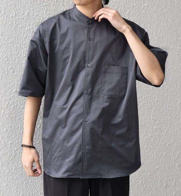 SHIPS any「SHIPS any:〈ストレッチ〉Primeflex(R) JAPAN MADE バンドカラー ポケット 半袖 シャツ◇」|シャツ・ブラウス|チャコールグレー