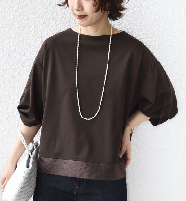 SHIPS for women「《一部追加予約》〈洗濯機可能〉袖 ツイスト デザイン シアー ドッキング TEE」|Tシャツ・カットソー|ブラウン